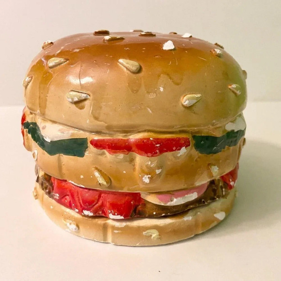 Vtg Hamburger Coin  Bank A G Handicrafts Art Ceramic Burger Piggy Bank Chipped - Picture 4 of 16
